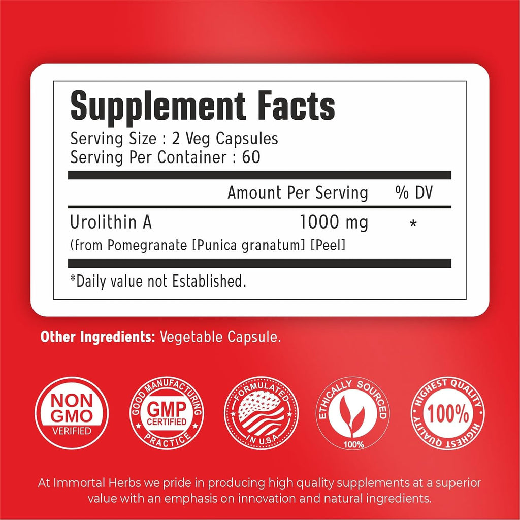 Urolithin a Supplement 1000Mg, 120 Pills, Mitochondrial & Antioxidant Support, Non-Gmo and Gluten-Free Urolithin A+ Supplement for Women and Men