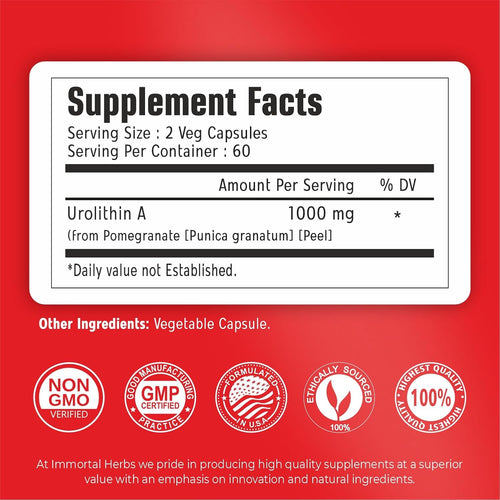 Urolithin a Supplement 1000Mg, 120 Pills, Mitochondrial & Antioxidant Support, Non-Gmo and Gluten-Free Urolithin A+ Supplement for Women and Men