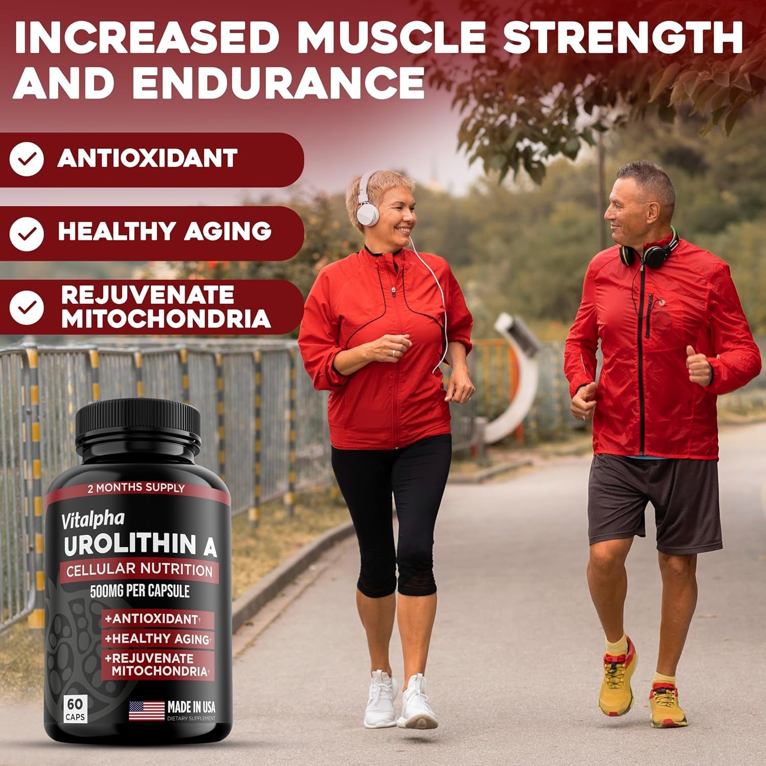 Anti-Aging Urolithin a Supplement - Pure & Powerful Antioxidant Protection Mitochondrial Supplements - Natural Energy Boost - Mitochondrial Health & Cell Repair Support for Men & Women - 60 Caps