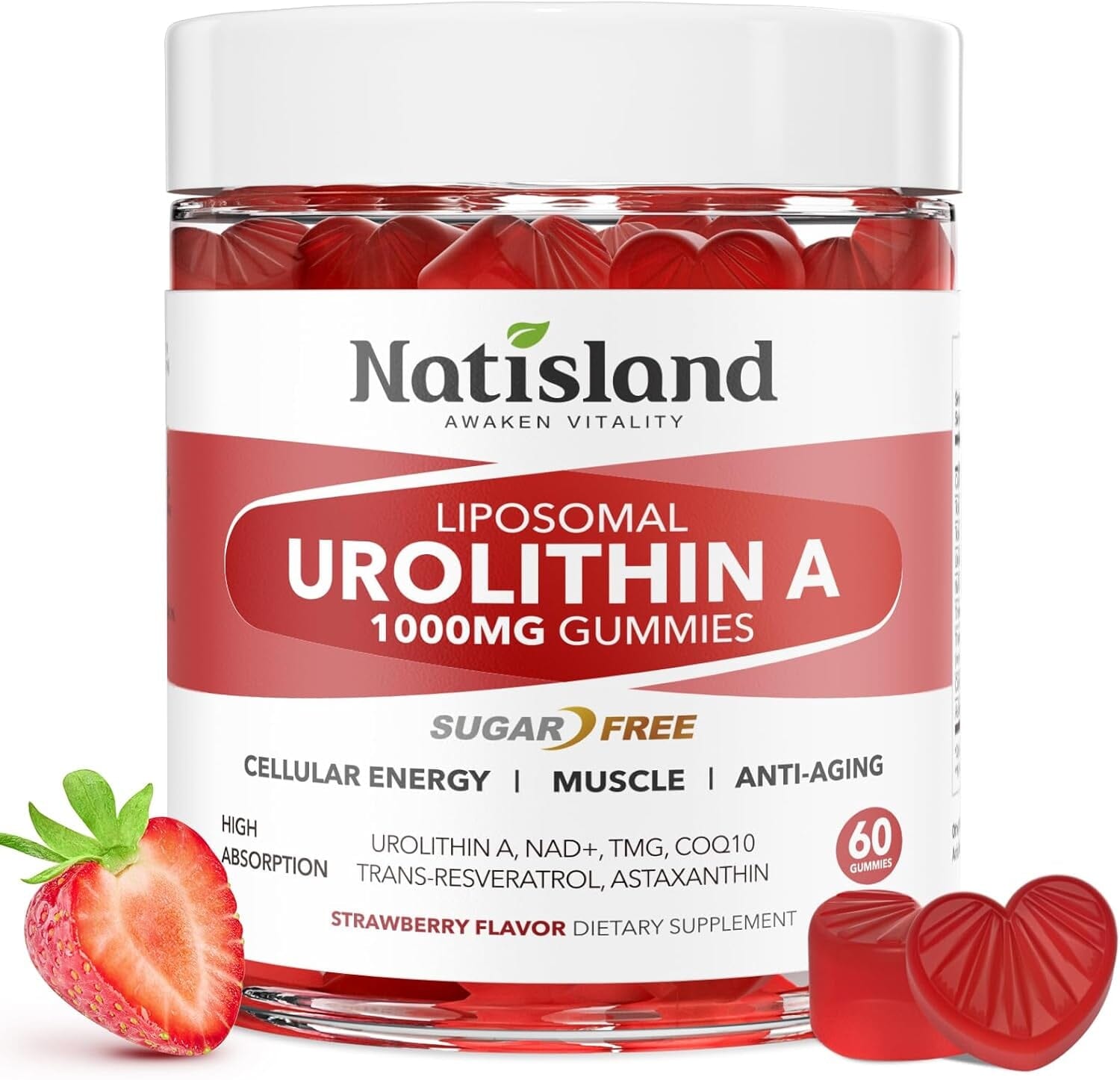 Urolithin a Supplement Gummies, Liposomal Urolithin A+ Supplement for Mitochondrial Support, with NAD+, TMG for Healthy Aging, Cellular Renewal, Muscle Strength & Longevity, Vegan, 60 CT