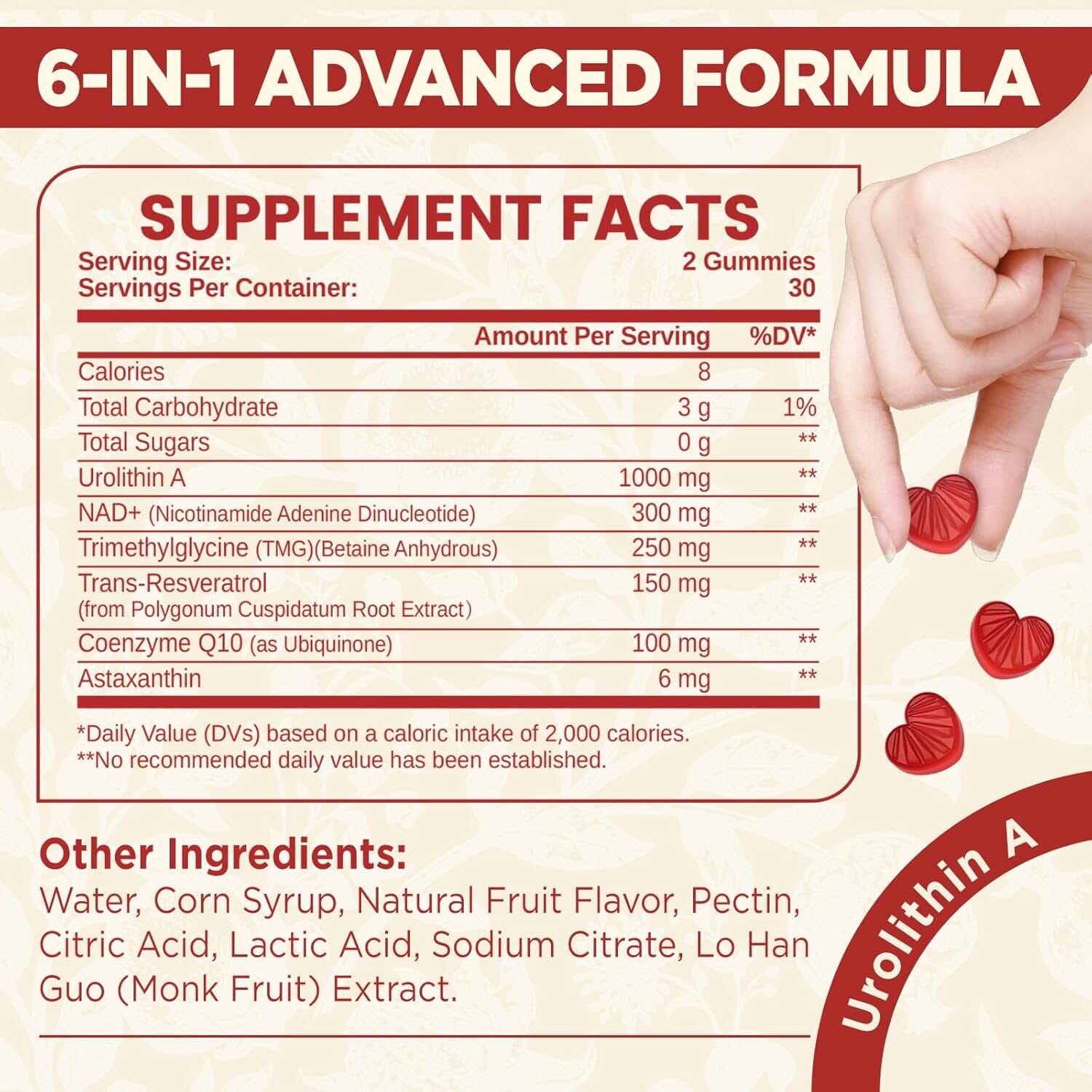 Urolithin a Supplement Gummies, Liposomal Urolithin A+ Supplement for Mitochondrial Support, with NAD+, TMG for Healthy Aging, Cellular Renewal, Muscle Strength & Longevity, Vegan, 60 CT